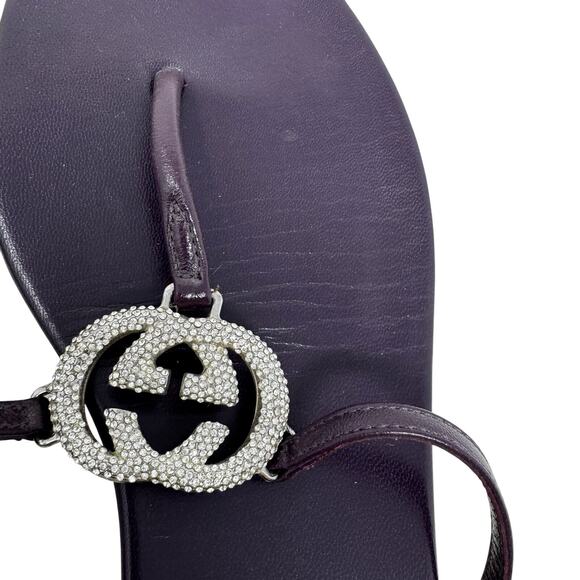 GUCCI Plum Purple GG Silver Crystal Logo Monogram Designer Vintage Sandals US 8 - Picture 7 of 12